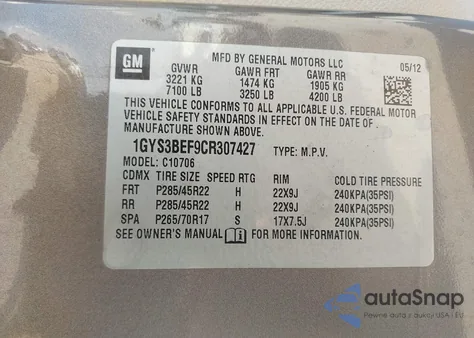 2012 Cadillac Escalade Luxury from USA, damaged, VIN 1GYS3BEF9CR307427